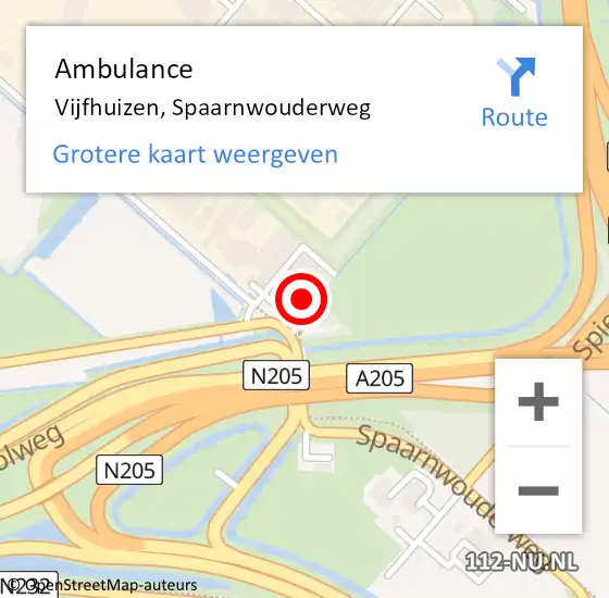 Locatie op kaart van de 112 melding: Ambulance Vijfhuizen, Spaarnwouderweg op 9 februari 2022 13:58