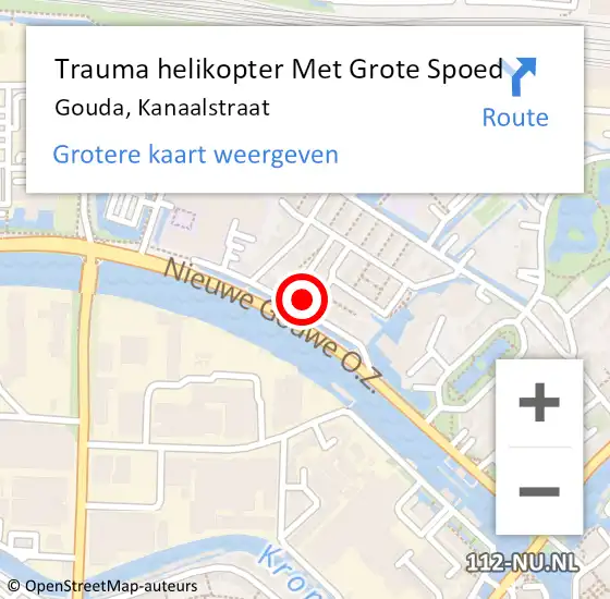 Locatie op kaart van de 112 melding: Trauma helikopter Met Grote Spoed Naar Gouda, Kanaalstraat op 9 februari 2022 14:05