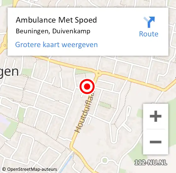 Locatie op kaart van de 112 melding: Ambulance Met Spoed Naar Beuningen, Duivenkamp op 9 februari 2022 14:58