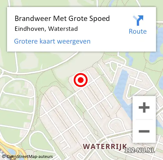 Locatie op kaart van de 112 melding: Brandweer Met Grote Spoed Naar Eindhoven, Waterstad op 9 februari 2022 15:06