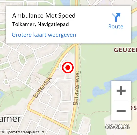 Locatie op kaart van de 112 melding: Ambulance Met Spoed Naar Tolkamer, Navigatiepad op 9 februari 2022 15:39