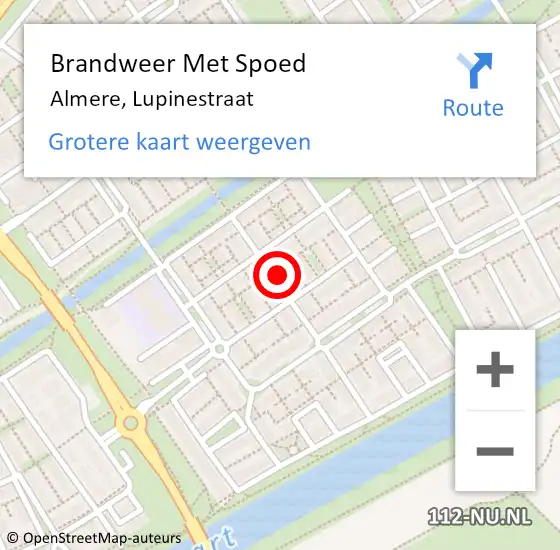 Locatie op kaart van de 112 melding: Brandweer Met Spoed Naar Almere, Lupinestraat op 9 februari 2022 15:47