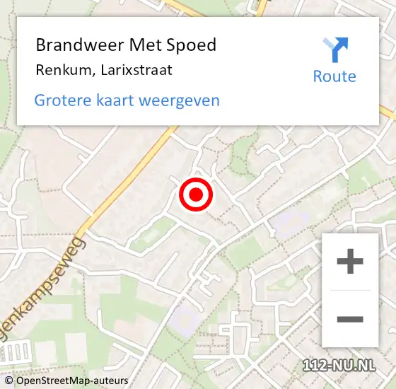 Locatie op kaart van de 112 melding: Brandweer Met Spoed Naar Renkum, Larixstraat op 9 februari 2022 15:49