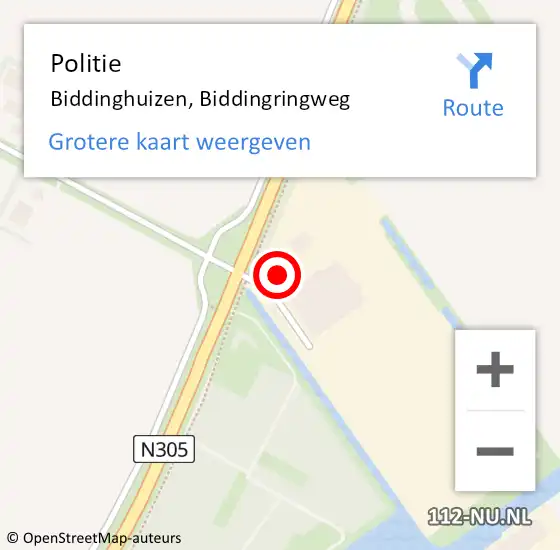 Locatie op kaart van de 112 melding: Politie Biddinghuizen, Biddingringweg op 9 februari 2022 16:10