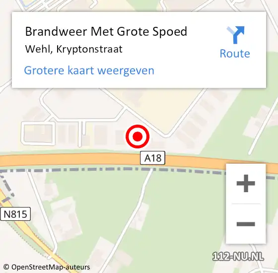 Locatie op kaart van de 112 melding: Brandweer Met Grote Spoed Naar Wehl, Kryptonstraat op 9 februari 2022 16:10