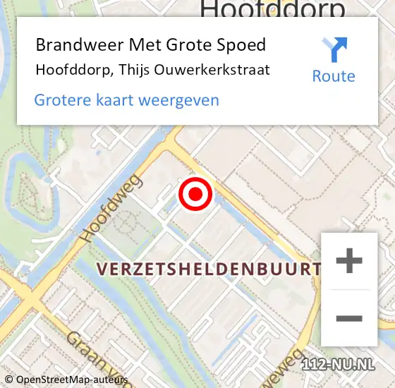 Locatie op kaart van de 112 melding: Brandweer Met Grote Spoed Naar Hoofddorp, Thijs Ouwerkerkstraat op 9 februari 2022 16:17