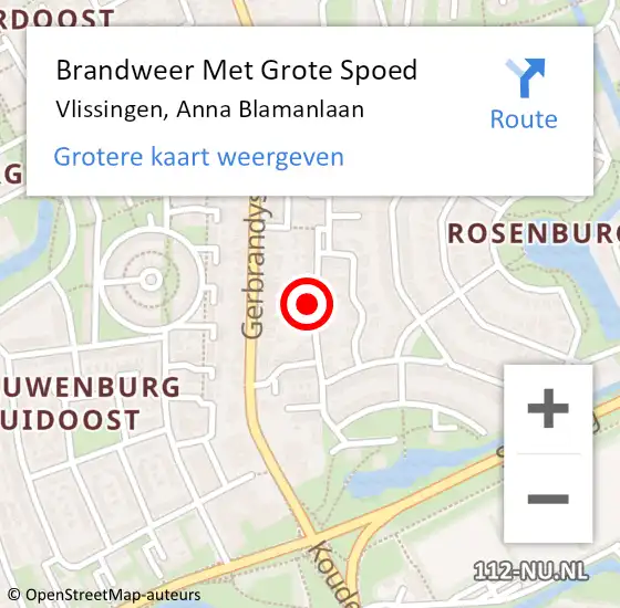 Locatie op kaart van de 112 melding: Brandweer Met Grote Spoed Naar Vlissingen, Anna Blamanlaan op 9 februari 2022 16:22