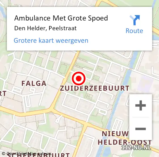 Locatie op kaart van de 112 melding: Ambulance Met Grote Spoed Naar Den Helder, Peelstraat op 9 februari 2022 16:22