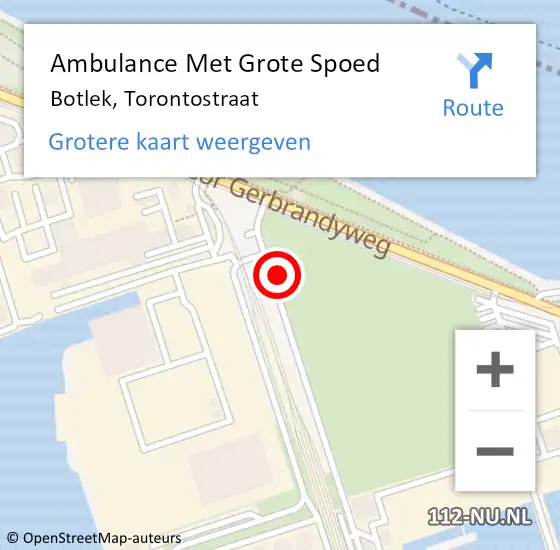 Locatie op kaart van de 112 melding: Ambulance Met Grote Spoed Naar Botlek, Torontostraat op 9 februari 2022 16:32