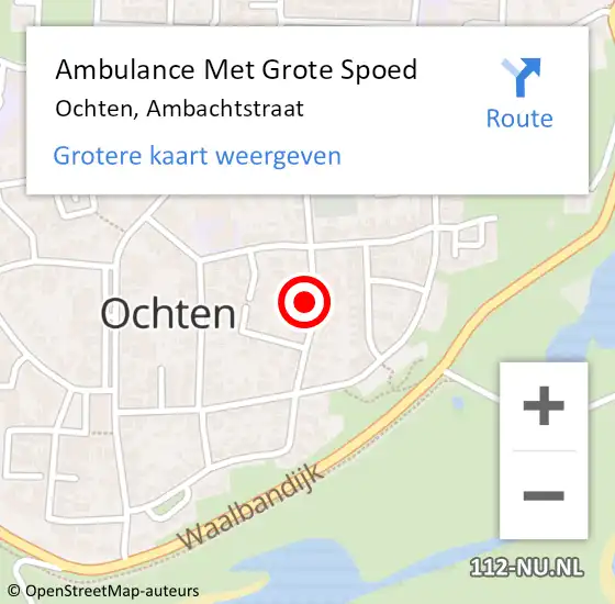 Locatie op kaart van de 112 melding: Ambulance Met Grote Spoed Naar Ochten, Ambachtstraat op 9 februari 2022 16:41