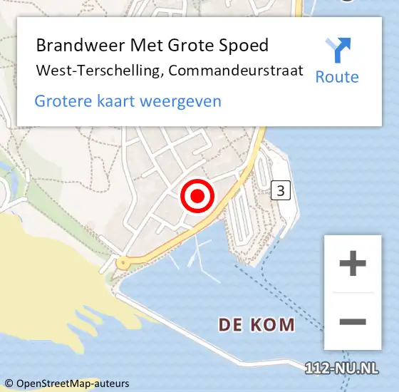 Locatie op kaart van de 112 melding: Brandweer Met Grote Spoed Naar West-Terschelling, Commandeurstraat op 9 februari 2022 17:04