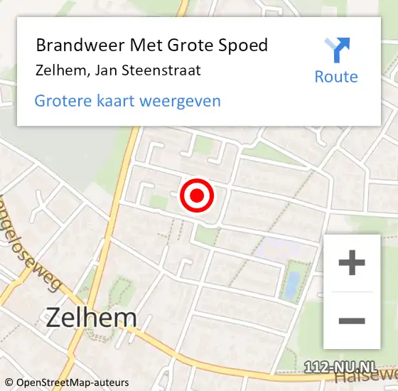 Locatie op kaart van de 112 melding: Brandweer Met Grote Spoed Naar Zelhem, Jan Steenstraat op 9 februari 2022 17:15