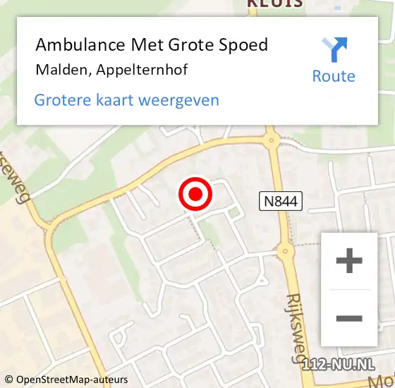 Locatie op kaart van de 112 melding: Ambulance Met Grote Spoed Naar Malden, Appelternhof op 9 februari 2022 17:21