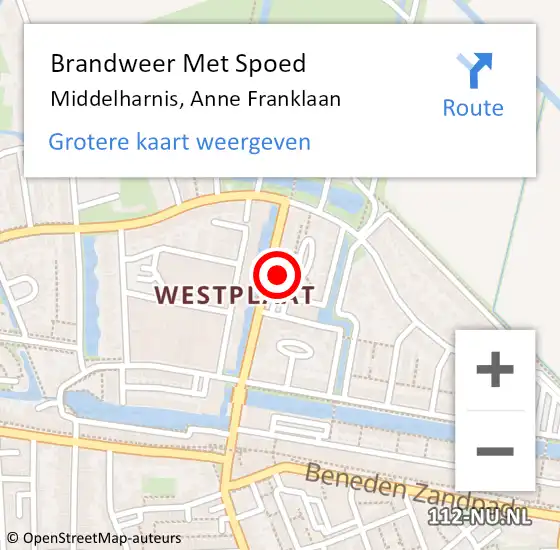 Locatie op kaart van de 112 melding: Brandweer Met Spoed Naar Middelharnis, Anne Franklaan op 9 februari 2022 17:30