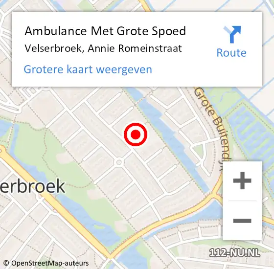 Locatie op kaart van de 112 melding: Ambulance Met Grote Spoed Naar Velserbroek, Annie Romeinstraat op 9 februari 2022 17:32