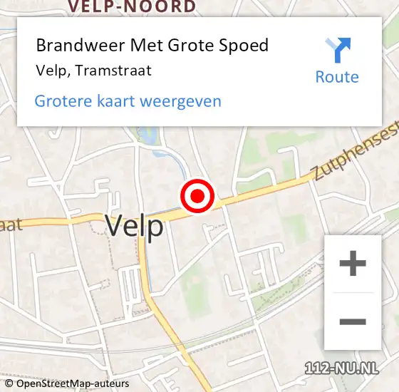 Locatie op kaart van de 112 melding: Brandweer Met Grote Spoed Naar Velp, Tramstraat op 9 februari 2022 17:34