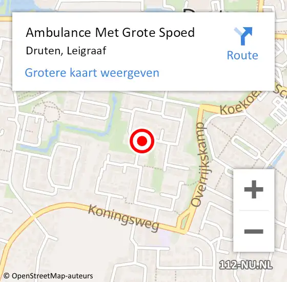 Locatie op kaart van de 112 melding: Ambulance Met Grote Spoed Naar Druten, Leigraaf op 9 februari 2022 17:41