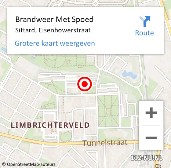 Locatie op kaart van de 112 melding: Brandweer Met Spoed Naar Sittard, Eisenhowerstraat op 9 februari 2022 17:55