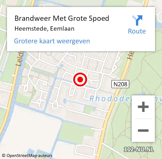 Locatie op kaart van de 112 melding: Brandweer Met Grote Spoed Naar Heemstede, Eemlaan op 9 februari 2022 18:08