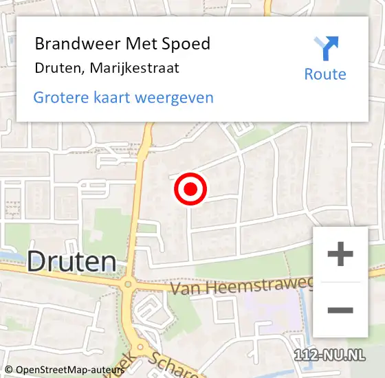 Locatie op kaart van de 112 melding: Brandweer Met Spoed Naar Druten, Marijkestraat op 9 februari 2022 18:09