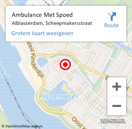 Locatie op kaart van de 112 melding: Ambulance Met Spoed Naar Alblasserdam, Scheepmakersstraat op 9 februari 2022 18:17