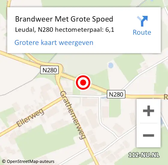 Locatie op kaart van de 112 melding: Brandweer Met Grote Spoed Naar Leudal, N280 hectometerpaal: 6,1 op 9 februari 2022 18:37