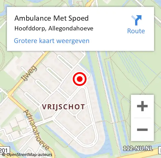 Locatie op kaart van de 112 melding: Ambulance Met Spoed Naar Hoofddorp, Allegondahoeve op 9 februari 2022 18:41