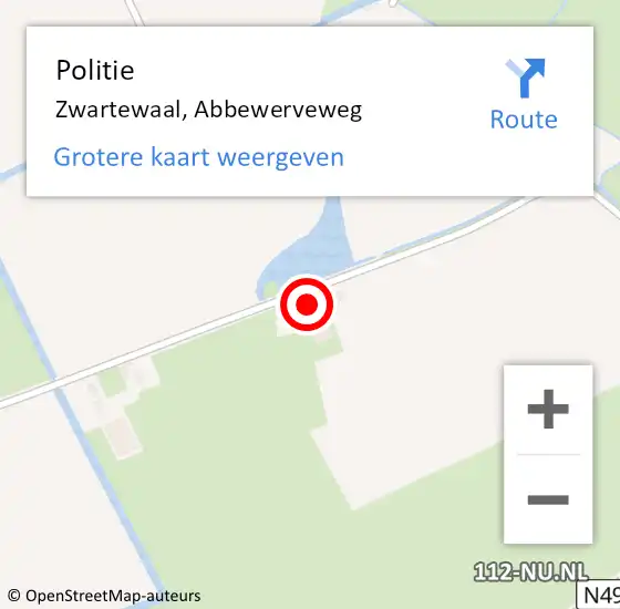 Locatie op kaart van de 112 melding: Politie Zwartewaal, Abbewerveweg op 9 februari 2022 18:57