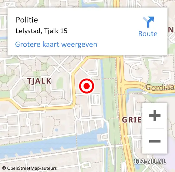 Locatie op kaart van de 112 melding: Politie Lelystad, Tjalk 15 op 9 februari 2022 19:10