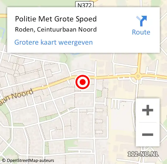 Locatie op kaart van de 112 melding: Politie Met Grote Spoed Naar Roden, Ceintuurbaan Noord op 9 februari 2022 19:36