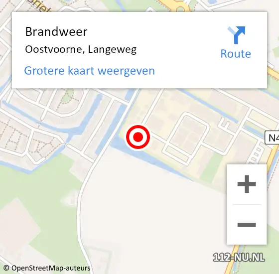 Locatie op kaart van de 112 melding: Brandweer Oostvoorne, Langeweg op 9 februari 2022 19:38