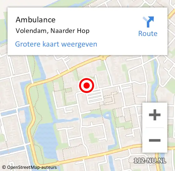 Locatie op kaart van de 112 melding: Ambulance Volendam, Naarder Hop op 9 februari 2022 19:38