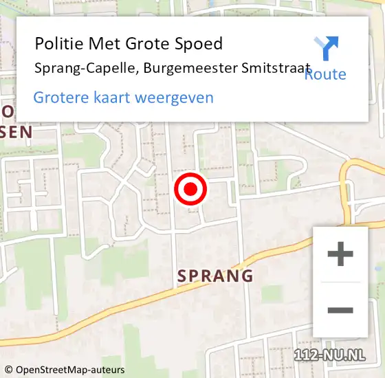 Locatie op kaart van de 112 melding: Politie Met Grote Spoed Naar Sprang-Capelle, Burgemeester Smitstraat op 9 februari 2022 20:12