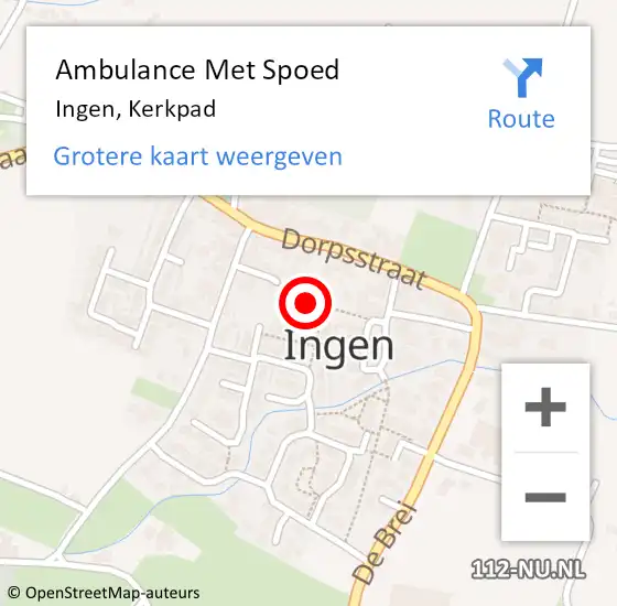 Locatie op kaart van de 112 melding: Ambulance Met Spoed Naar Ingen, Kerkpad op 9 februari 2022 20:23