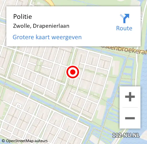 Locatie op kaart van de 112 melding: Politie Zwolle, Drapenierlaan op 9 februari 2022 20:48