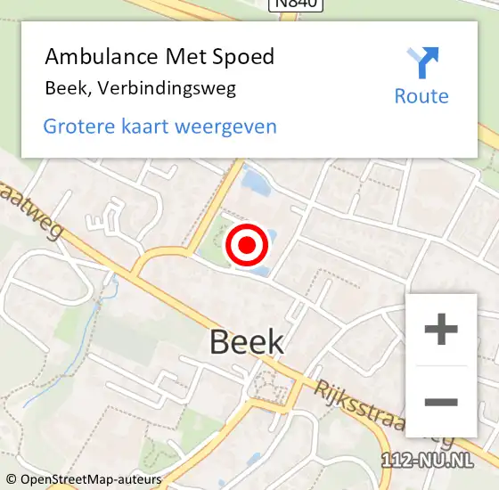 Locatie op kaart van de 112 melding: Ambulance Met Spoed Naar Beek, Verbindingsweg op 9 februari 2022 21:06