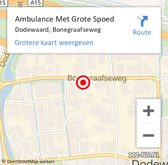 Locatie op kaart van de 112 melding: Ambulance Met Grote Spoed Naar Dodewaard, Bonegraafseweg op 9 februari 2022 21:26