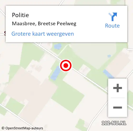 Locatie op kaart van de 112 melding: Politie Maasbree, Breetse Peelweg op 9 februari 2022 21:32