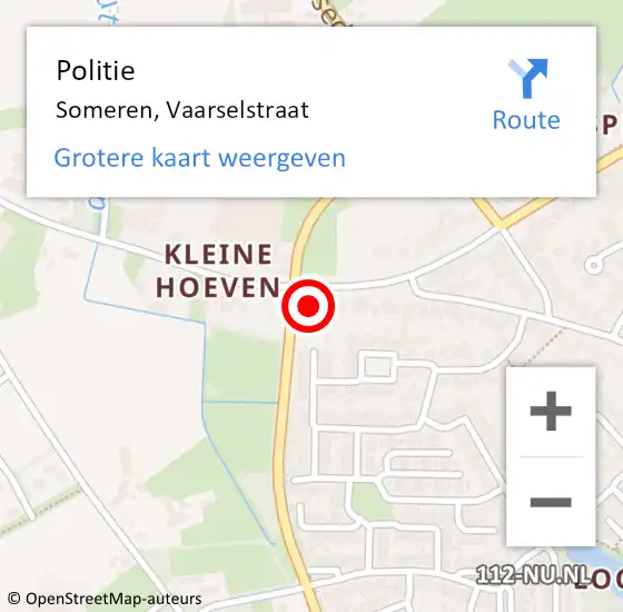 Locatie op kaart van de 112 melding: Politie Someren, Vaarselstraat op 9 februari 2022 22:15