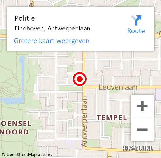 Locatie op kaart van de 112 melding: Politie Eindhoven, Antwerpenlaan op 9 februari 2022 22:32