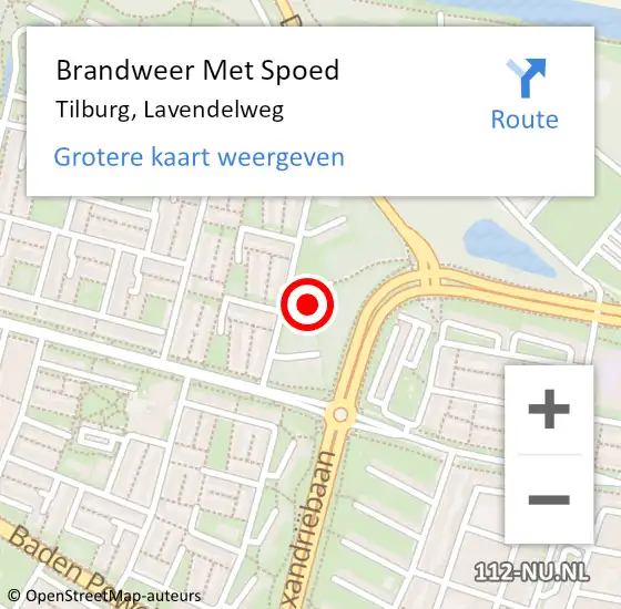 Locatie op kaart van de 112 melding: Brandweer Met Spoed Naar Tilburg, Lavendelweg op 9 februari 2022 22:34