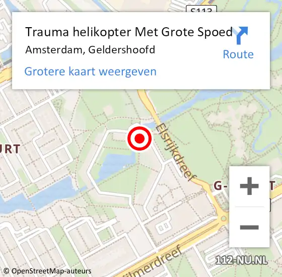 Locatie op kaart van de 112 melding: Trauma helikopter Met Grote Spoed Naar Amsterdam-Zuidoost, Geldershoofd op 9 februari 2022 22:42