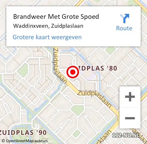 Locatie op kaart van de 112 melding: Brandweer Met Grote Spoed Naar Waddinxveen, Zuidplaslaan op 9 februari 2022 22:43