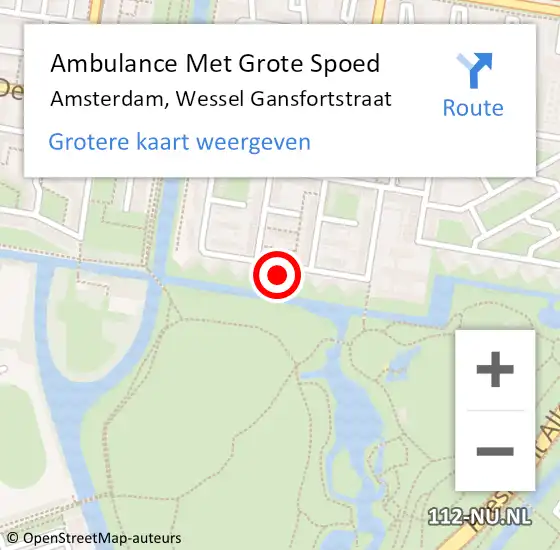 Locatie op kaart van de 112 melding: Ambulance Met Grote Spoed Naar Amsterdam, Wessel Gansfortstraat op 9 februari 2022 22:47