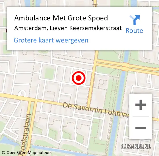 Locatie op kaart van de 112 melding: Ambulance Met Grote Spoed Naar Amsterdam, Lieven Keersemakerstraat op 9 februari 2022 22:58