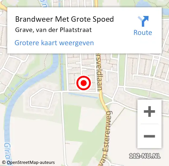 Locatie op kaart van de 112 melding: Brandweer Met Grote Spoed Naar Grave, van der Plaatstraat op 9 februari 2022 23:24