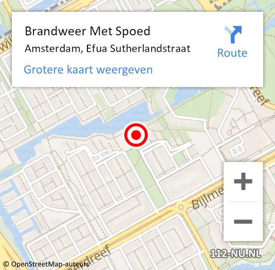 Locatie op kaart van de 112 melding: Brandweer Met Spoed Naar Amsterdam-Zuidoost, Efua Sutherlandstraat op 9 februari 2022 23:26