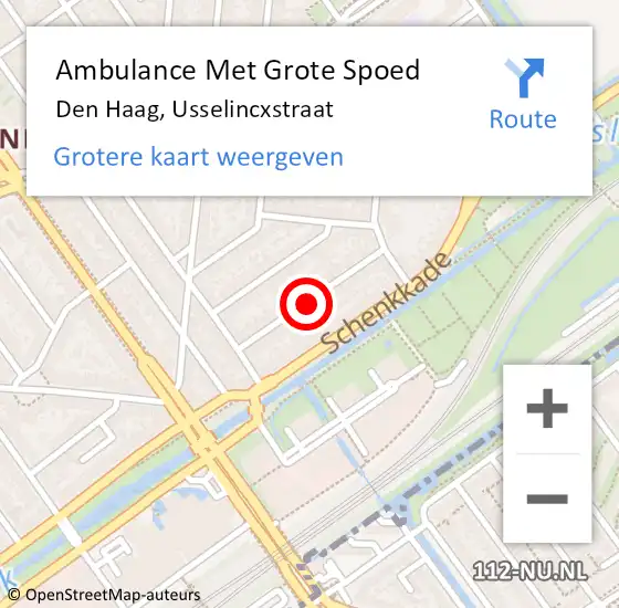 Locatie op kaart van de 112 melding: Ambulance Met Grote Spoed Naar Den Haag, Usselincxstraat op 10 februari 2022 01:19