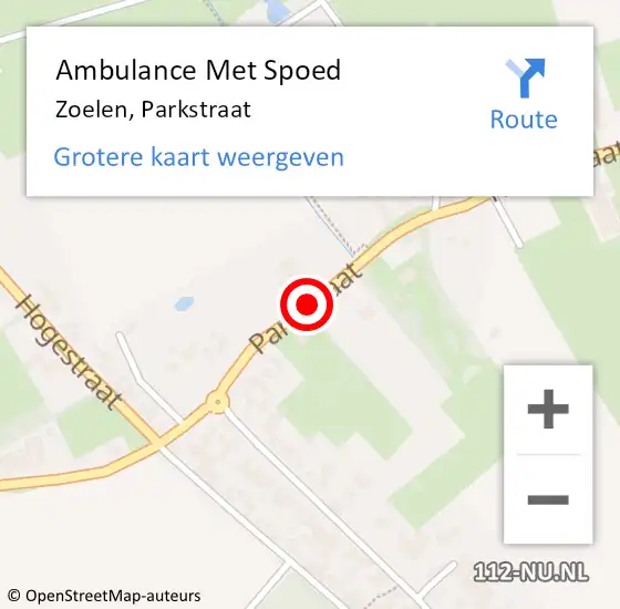 Locatie op kaart van de 112 melding: Ambulance Met Spoed Naar Zoelen, Parkstraat op 10 februari 2022 04:36