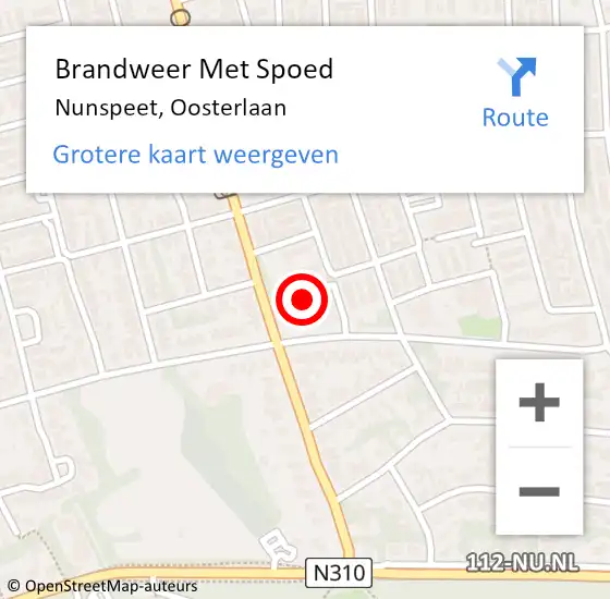 Locatie op kaart van de 112 melding: Brandweer Met Spoed Naar Nunspeet, Oosterlaan op 10 februari 2022 05:16